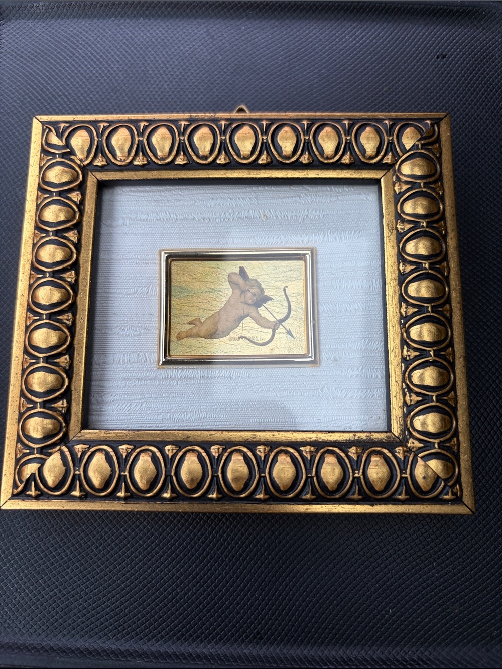 23 Kt Gold Italian Art Nouveau Minature Picture Frame with Cherub Art